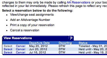 AA.com/My Reservations